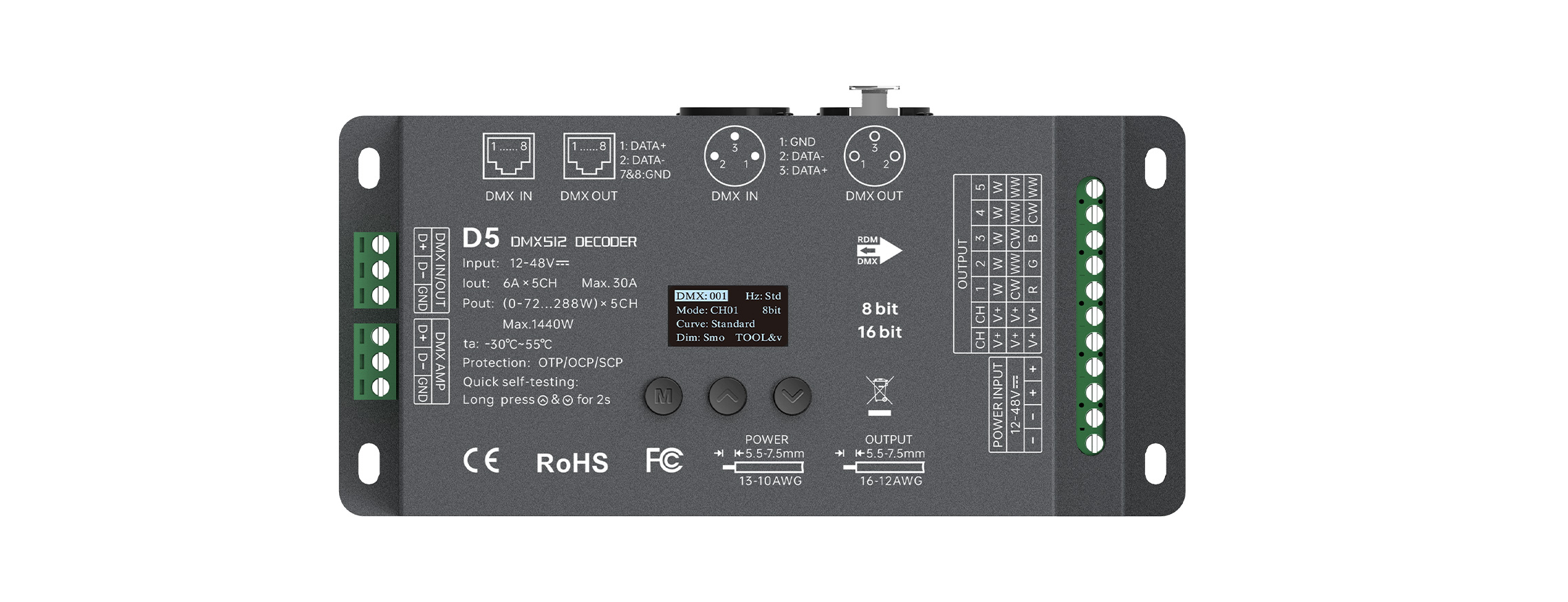12-48VDC 5CHx6A CV DMX512/RDM Decoder D5