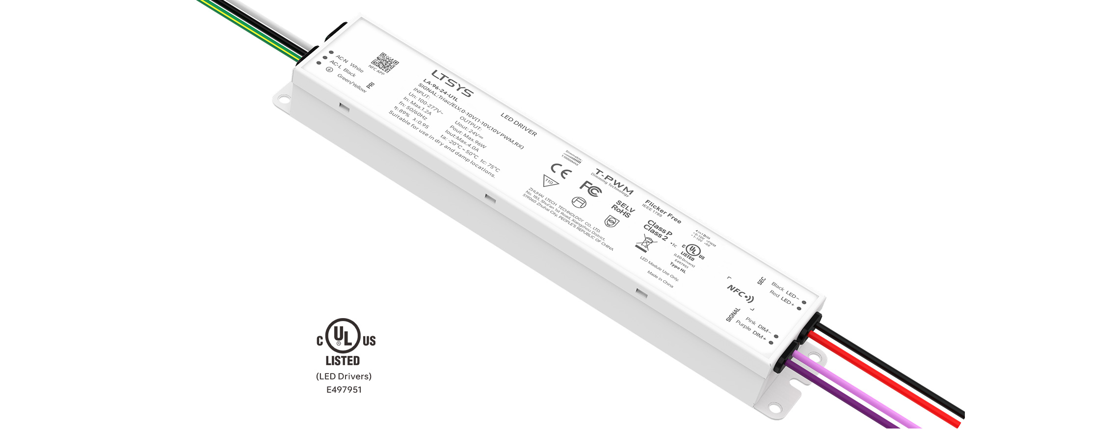 96W 24V UL Certification NFC CV Triac/0-10V LED driver LA-96-24-U1L