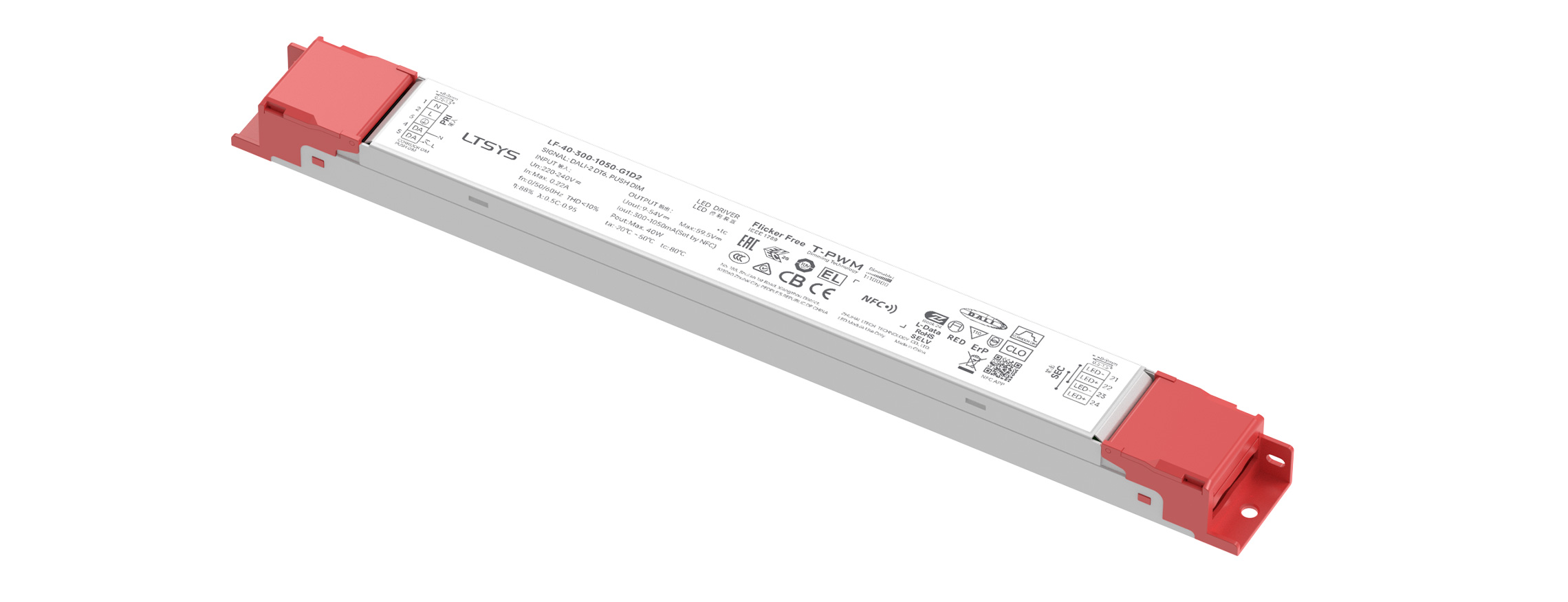 40W 300-1050mA NFC DALI-2 DT6 CC Linear Intelligent Driver LF-40-300-1050-G1D2 (External)