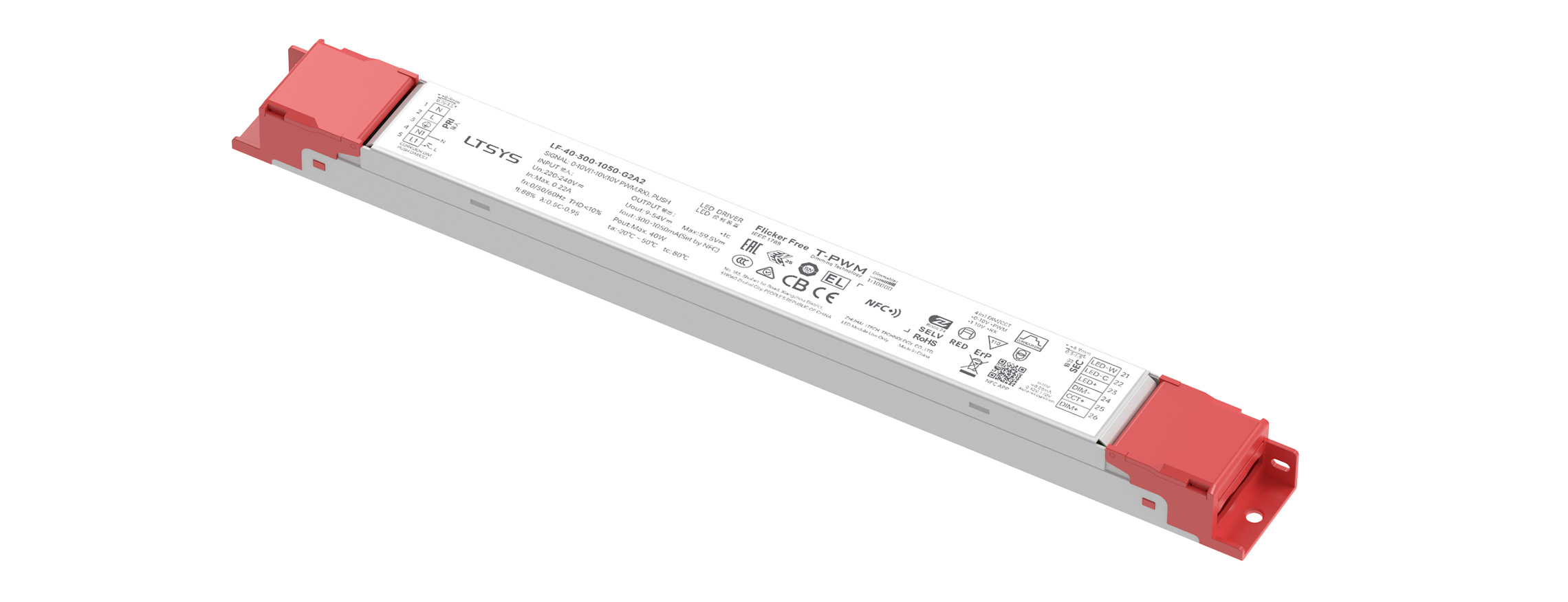 40W 300-1050mA NFC 0/1-10V CC Linear tunable white Driver LF-40-300-1050-G2A2 (External)