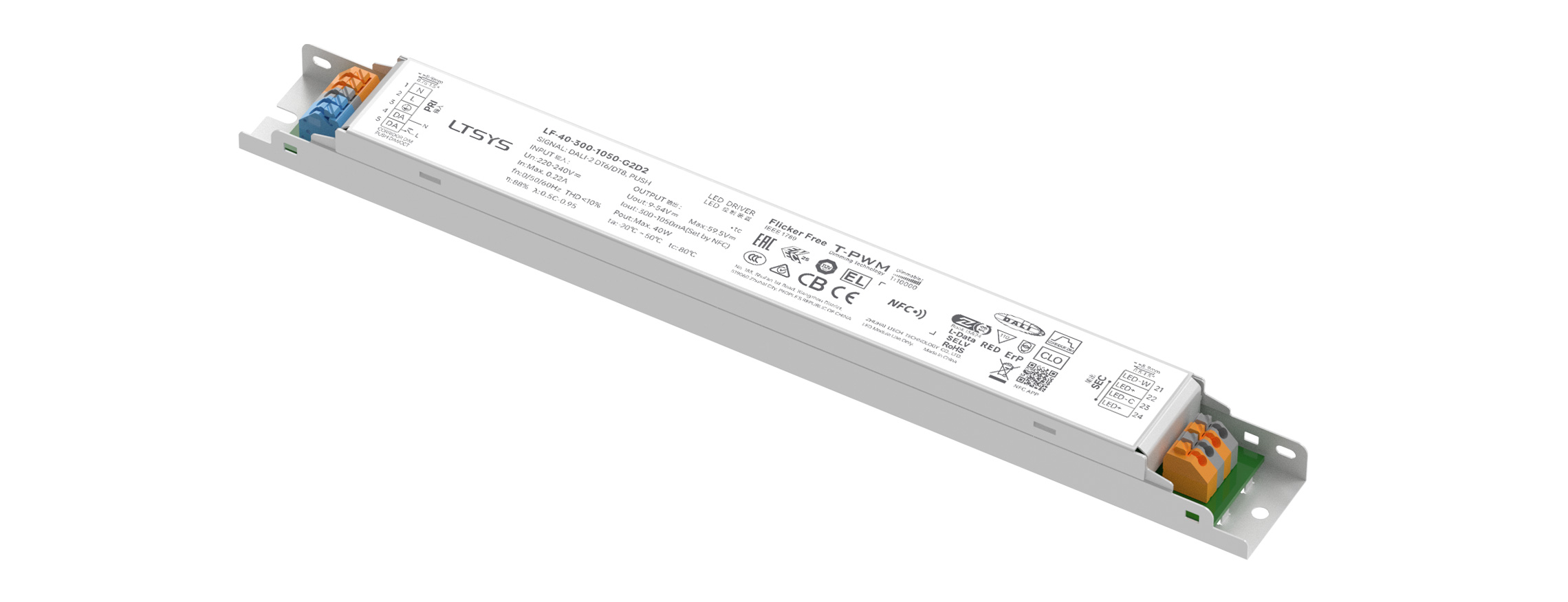 40W 300-1050mA NFC DALI-2 DT6/DT8 CC Linear tunable white Driver LF-40-300-1050-G2D2 (Built-in)