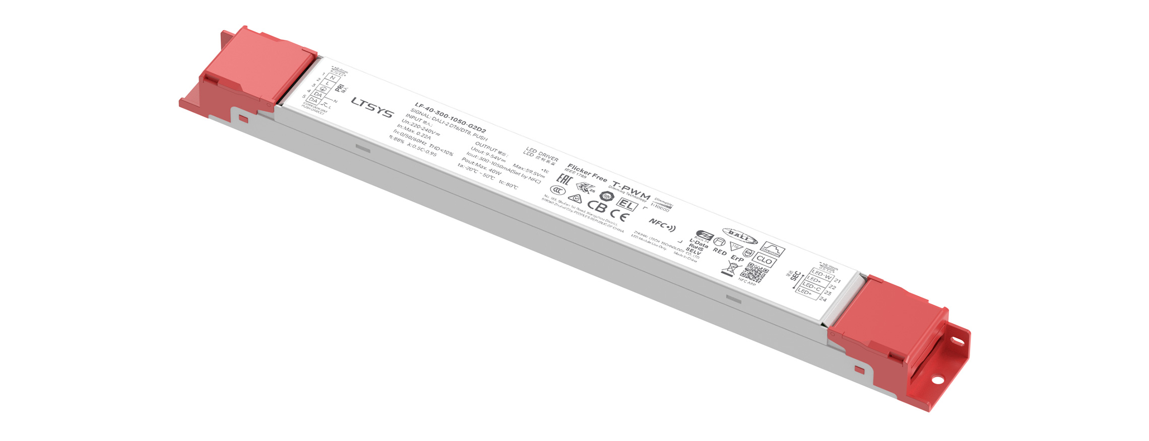 40W 300-1050mA NFC DALI-2 DT6/DT8 CC Linear tunable white Driver LF-40-300-1050-G2D2 (External)