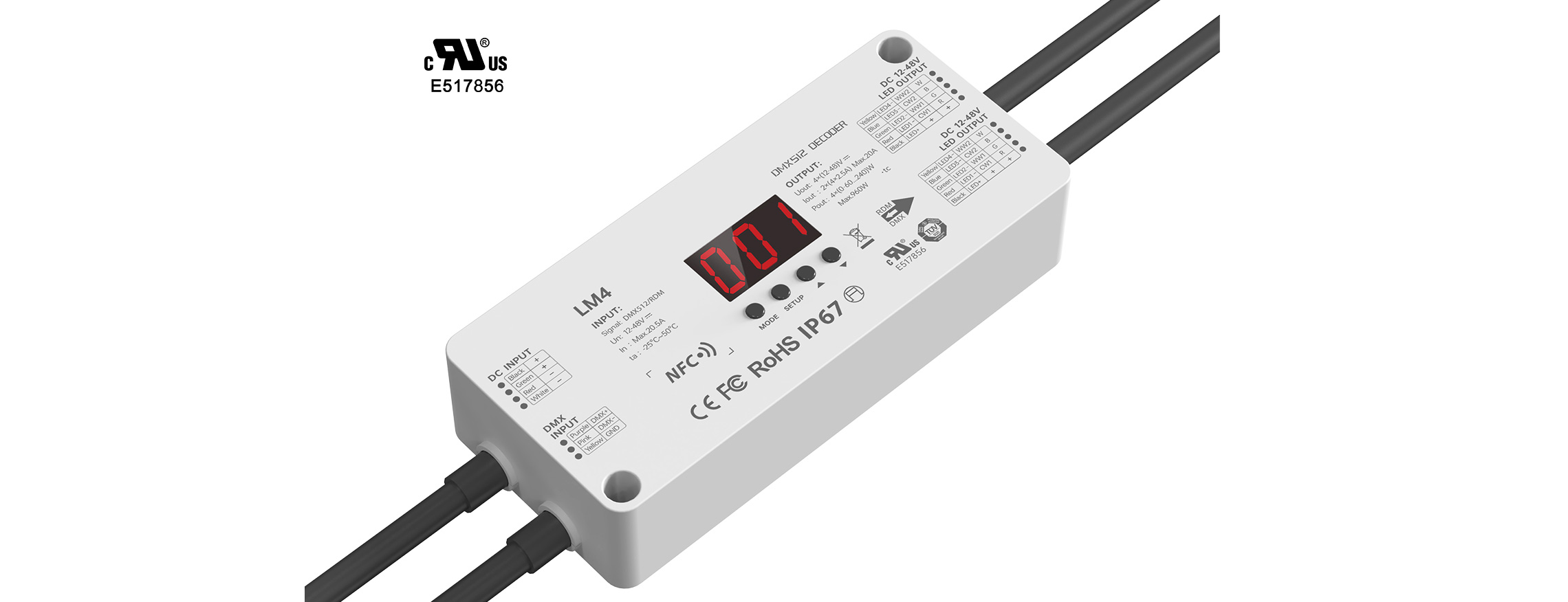 4CH NFC Waterproof DMX/RDM LED  Constant Voltage Decoder LM4