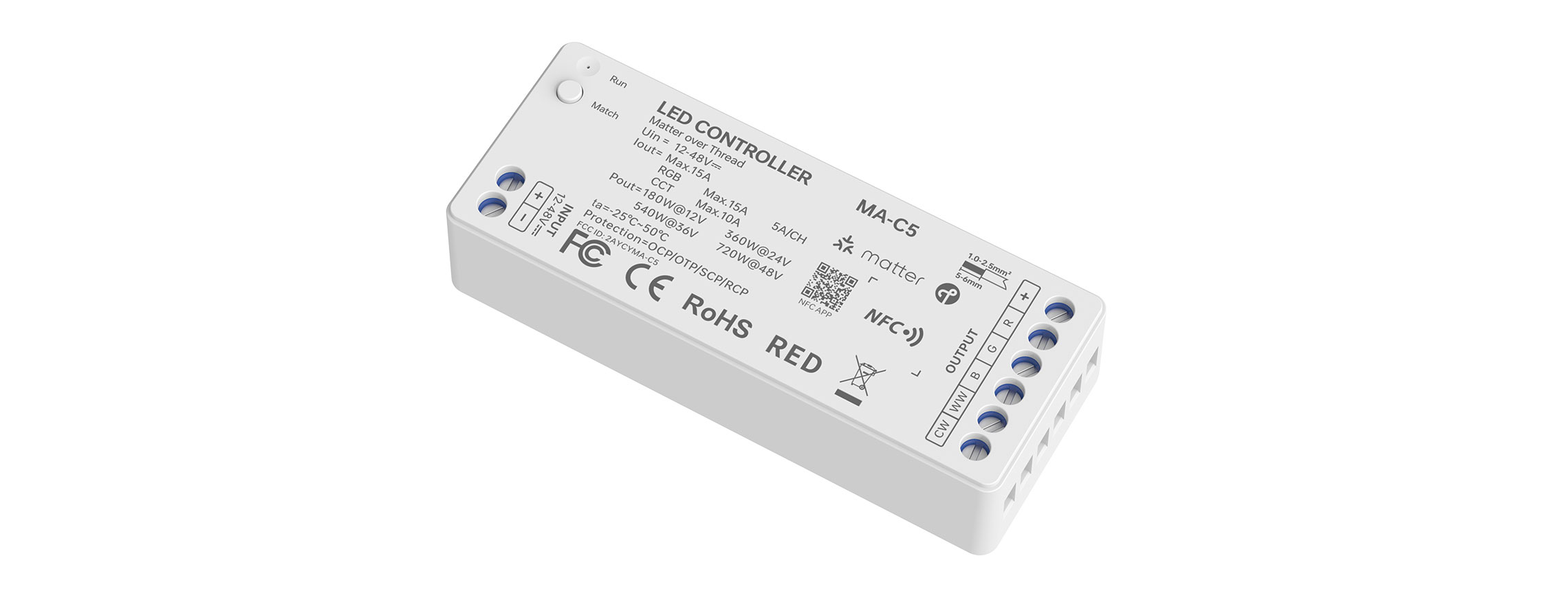 NFC programmable RGBCW Matter LED Controller MA-C5