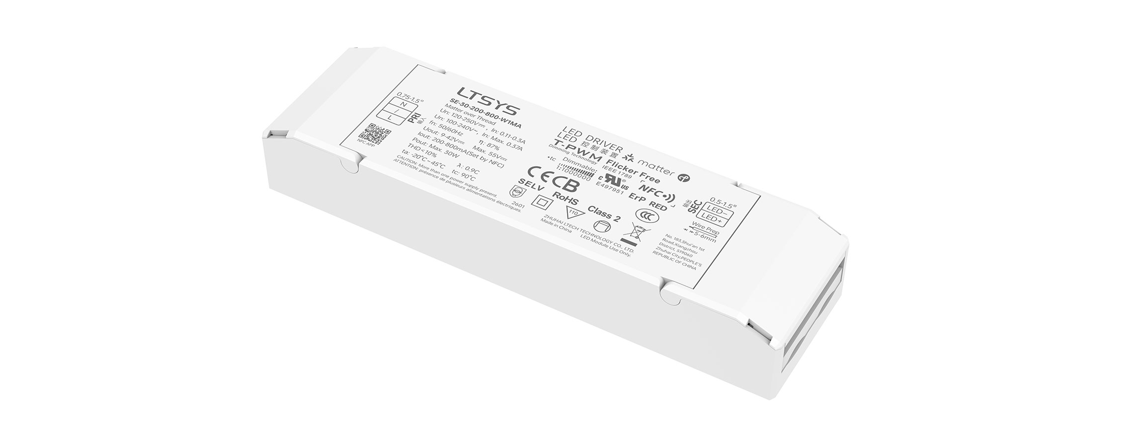 30W 200-800mA NFC CC Matter LED Driver SE-30-200-800-W1MA